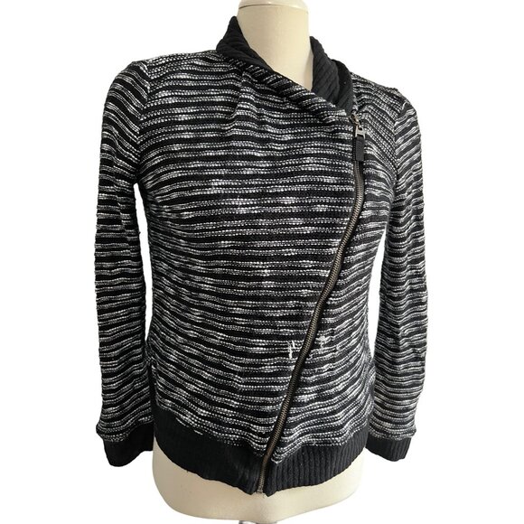 Splendid Black & White Knit Cardigan Sweater Sz Medium Womens Zip Front Long Sle - Picture 7 of 11